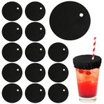 15pcs Drink Protector Cover Scrunchies, Elastic Fabric Class Cup Drink Covers for Alcohol Protection with Straw Hole Reusable & Washable Protective Drink Cap for Women Girls Bar Party (Black)