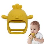 Chick Shape Baby Teething Toys, Never Drop Hand Wrist Teether, Baby Chew Toys for Sucking Needs, Food-Grade Silicone Baby Mitten Teether for Soothing Teething Pain Relief, Easy to Grip (Mango)