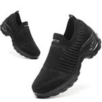 Womens Walking Shoes Slip On Trainers Arch Support Shoes Lightweight Running Shoes for Plantar Fasciitis Orthopedic Comfy Nurse Shoes Full Black UK 6