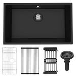 30-inch Granite Composite Kitchen Sink, GABETLET Undermount Quartz Kitchen Sink with Spacious Workspace and Easy Cleaning, Black Single Bowl Deep Kitchen Sink with Complete Accessories