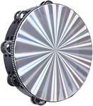 Dreokee Radiant Tambourines, 7 inch Tambourine with Double Row Jingle Reflective Hand Drum Percussion Handheld Drum Bell Musical Instrument Hand Held Percussion for Adults Church, KTV, Party, Games