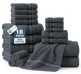 Luxury Bath Towels Set - 100% Cotton Bathroom Towels, Quick Dry Shower Towels, Extra Aborbent Bath Towel, Super Soft, 6 Bath Towels, 6 Hand Towels, 6 Wash Cloths (18 Pack) - Cool Grey