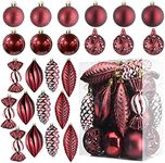 Prextex Christmas Tree Ornaments - Wine Red Christmas Ball Ornaments Set for Christmas, Holiday, Wreath & Party Decorations (24 pcs - Small, Medium, Large) Shatterproof