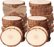 50 Pcs Natural Wood Slices, BetterJonny 4-5cm Unfinished Predrilled Round Wooden Circles with Hole Wood Discs for Christmas Ornaments DIY Crafts Decoration