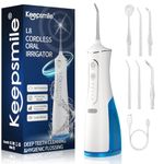 Keepsmile Water Flossers for Teeth Cordless,Portable Oral Irrigator 4 Modes,IPX7 Waterproof,300ML 4 Jet Tips USB Rechargeable Teeth Water Jet Cleaner,Water Dental Flosser at Home/Travel Size:239mm