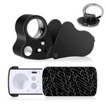 SUNJOYCO Lighted Jeweler Loupe Magnifier, 30X 40X 60X 90X Magnifying Glass with Light, Pocket Magnifier Jewelry Eye Loop