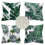 4 Pcs Outdoor Pillow Covers,Morwealth 18 x 18 Decorative Outdoor Cushions Waterproof Linen Breathable Tropical Plants Cushion Covers for Spring and Summer Throw Pillow Covers (Green, 18X18)