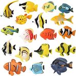 Techshining Tropical Fish Toys Plastic Fish Animal Figurines Sea Creatures Toys for Kids Fish Figure Cake Topper Pack of 18