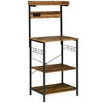 HOMCOM Kitchen Bakers Rack with Power Outlet, USB Charger, Microwave Stand, Coffee Bar with Adjustable Shelves, 5 Hooks for Spices, Pots and Pans, Rustic Brown