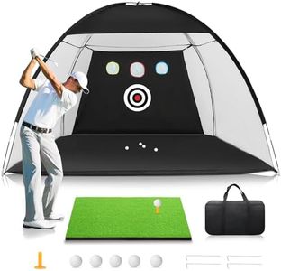 Golf Net: 10 x 7ft Golf Hitting Practice Net for Backyard Driving, Indoor/Outdoor Golf Chipping/Swing Training Nets with Targets and Mats, Ideal Golf Gift for Men Father and Boys, Dad Birthday Gift