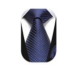 HISDERN Navy Blue Check Plaid Ties For Men Extra Long Tie and Handkerchief for Wedding Party Mens Necktie & Pocket Square Set