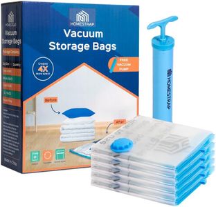 HomeStrap Vacuum Storage Bags with Pump Pack of 5 (Medium) | Airtight and Reusable Space Saver Double Ziplock Compression Bags with Vacuum Pump|Creates 4x More Space for Clothes, Winterwear, Blankets