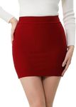 WOO THING Women's Stretchable Pencil Above Knee Mini Skirt Maroon