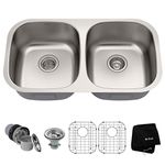 Kraus KBU22 32 inch Undermount 50/50 Double Bowl 16 Gauge Stainless Steel Kitchen Sink