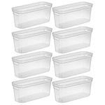 Sterilite 6.25x6.25x15 Inch Narrow Modern Storage Bin with Comfortable Carry Through Handles and Banded Rim for Household Organization, Clear (8 Pack)