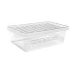 CrazyGadget® 32L 32 Litre Large Underbed Plastic Storage Clear Box Strong Stackable Container - Made In U.K. (1)