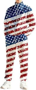 USA Flag Kids Two-Piece Classic Zippered Sports Jacket Set Sweatpants Jogging Teenager Sportswear Set X-Large 160