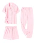 DIKFA Kids Girls Pajamas Set Baby Button-Down Pyjamas Sets 3 Piece Soft Lounge Sets Pink 120CM