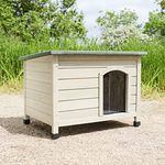 Feel Good Sage Grey Wooden Dog Kennel with Tongue and Groove Panels Includes Lift Up Roof, Rain and Wind Protector Ideal For Mini Miniature Small Breed Puppys.