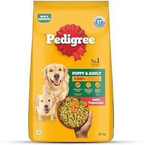 Pedigree Adult & Puppy Dry Dog Food, 100% Vegetarian, 10 kg, Contains 37 Essential Nutrients, 100% Complete & Balanced Food for Adult Dogs