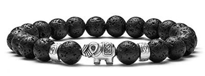 Hamoery Men Women 8mm Lava Rock Beads Bracelet Natural Stone Yoga Bracelet Bangle,Elephant(Lava Stone)