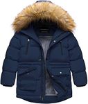 CREATMO US Boy's Winter Coat Warm Quilted Puffer Parka Jacket With Fur Hood For Big Boys Navy 8