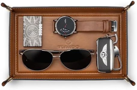 VLANDO PU Leather Valet Tray, 8.5 x 5 x 1.5 Inch Catchall Organizer for Men, Desk Nightstand Dresser Holder for Keys Phone Wallet Watch Coins, Entryway Gift