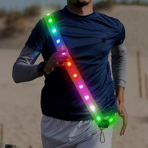 LED Reflective Running Gear Sash 4 Lights Colors in One Adjustable Safety Running Vest Belt for Night Walking High Visibility Running Gear for Men Rechargeable LED Running Belt Reflective Gear