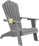 Cecarol Oversized Adirondack Chair Plastic, Outdoor Fire Pit Chair with Cup Holder, Adirondack Patio Chair Weather Resistant for Outside, Porch, Lawn, Garden- AC01, Grey