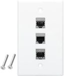 tunghey Ethernet Wall Plate, Keystone Wall Plate with Bracket and Cat7 Shielded RJ45 Keystone Coupler, Single Gang Keystone Wall Plate with Female to Female RJ45 Keystone (3port)