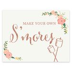 Andaz Press Wedding Party Signs, Faux Rose Gold Glitter with Florals, 8.5x11-inch, Make Your Own S'Mores, 1-Pack, Colored Decorations, Smore Bar Reception Dessert Table Sign