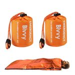 RHHGHY 2 Pcs Emergency Sleeping Bag with 2 pcs Reusable Survival Blanket, Lightweight Bivvy Bag with Survival Whistle, Shelter Blanket Bags, Thermal Bivy Sack for Camping, Hiking, Outdoor Use