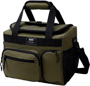 MIER Leakproof Insulated Cooler Lunch Bag for Adult Men Women 30 Can Cooler Bag with Top Flip Lid, 18L, Multiple Pockets (Dark Green-No Luggage Strap)