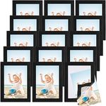 Zonon 15 Pieces 4 x 6 Inch/ 10 x 15 cm Magnetic Picture Frames, Self Adhesive Photo Frame Collage for Refrigerator Cubicle Door Wall Window Tile Decor, Black