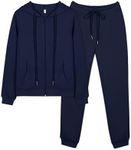 REORIA Women Zip Up Hoodie and Slim Long Pants Warm Cotton Lounge Wear Sets Two Piece Outfit Thick Long Sleeve Tracksuits Full Set Co Ord Sets With Pockets Navy Blue L