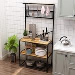 soges 4-Tier Kitchen Bakers Rack Free Standing Microwave Stand Kitchen Storage Shelf, with Moveable Hooks, Rustic Brown, YL-D5003-CA