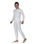 elegance1234 Men's White 2 pc Thermal 100% Pure Cotton(240 GSM) Long Sleeve Top and Long John Set (1190&1290) (Large, White)