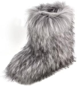 qenqenr Fashion Fur Boots,Flat Heel Comfy Plush Warm Snow Booties,2025 Winter Outdoors Furry Boots,Mid-Calf Faux fur Boot for Women.