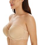 Lemorosy Women's Plus Size Full Coverage Lace Strapless Bra Underwire Multiway Contour Red Carpet(Lace Beige,38F)