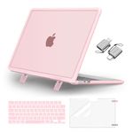 MOSISO Compatible with MacBook Air 13.6 inch Case 2022-2024 M3 A3113 M2 A2681 Touch ID, Heavy Duty Shockproof Plastic Hard Case with Fold Kickstand&Keyboard Cover&Screen Protector&Type C,Pink