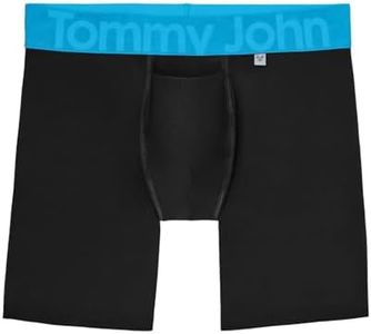Tommy John Men’s Underwear, 360 Sport Trunks Hammock Pouch, Mid-Length 6" Inseam, Moisture Wicking Underwear, Soft Breathable Waistband Boxer Briefs, Black w/Atomic Blue Waistband, XX-Large