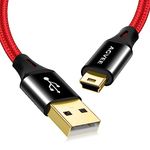 AGVEE 2 Pack 10ft Mini USB Cable, Braided Durable USB-A to Mini-B Charger Charging Cord for TI-84, Garmin GPS, Go-Pro Hero 4 3 2 HD, PS3 Controller, Canon Camera, Blue Yeti Microphone, Red