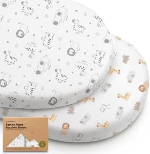 2-Pack Organic Bassinet Sheets for Girls, Boys - 100% Cotton Bassinet Mattress Sheets Compatible with Halo Bassinest Swivel Sleeper, Graco, Baby Delight, Chicco, Fitted Bassinet Sheets (KeaSafari)