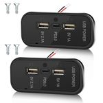 3 Ports 12V RV USB Outlet 45.5W, 2PCS Gibbab PD3.0 Type-C Quick Charge & Dual USB A Port 3.1A Panel Wall Mount, Automotive Car USB Socket Charger Adapter for RV Marine Boat Bus ATV Motorcycle Truck, GB-P3