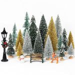 Fayavoo 21Pcs Mini Christmas Tree Bottle Brush Trees, Christmas Village sets with Snowman, Reindeer, Bench, Small Christmas Trees for Mini Christmas Ornaments Table Decor Christmas Cake Decorations