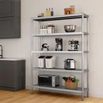 YITAHOME NSF Stainless Steel Shelves, 48"*18"*72" 5 Tier Storage Shelf, Heavy Duty Shelving for Kitchen Garage Office Restaurant Warehouse, 201 Bright Silver