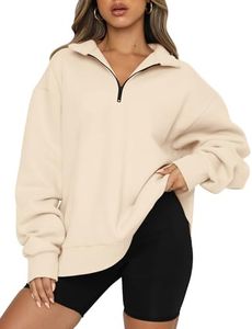 Trendy Queen Womens Oversized Half Zip Pullover Long Sleeve Sweatshirt Quarter Zip Hoodie Sweater Teen Girls Fall Y2K Clothes, Apricot, X-Large