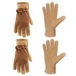 Womens Leather Work Gloves, 2 Pairs Cowhide Gardening Gloves Breathable Utility Work Gloves for Driver, Mechanics, Construction, Yardwork (Small, Brown)