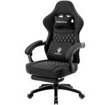 Dowinx Gaming Chair Breathable Fabric Computer Chair with Pocket Spring Cushion, Comfortable Office Chair with Gel Pad and Storage Bags, Massage Game Chair with Footrest, Black