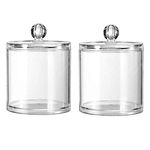 2PCS Clear Acrylic Plastic Cotton Swabs Holder with Lid Makeup Pad Organizer Divider Dispenser Cosmetic Container Jars Bathroom Storage Case for Cotton Balls Pads